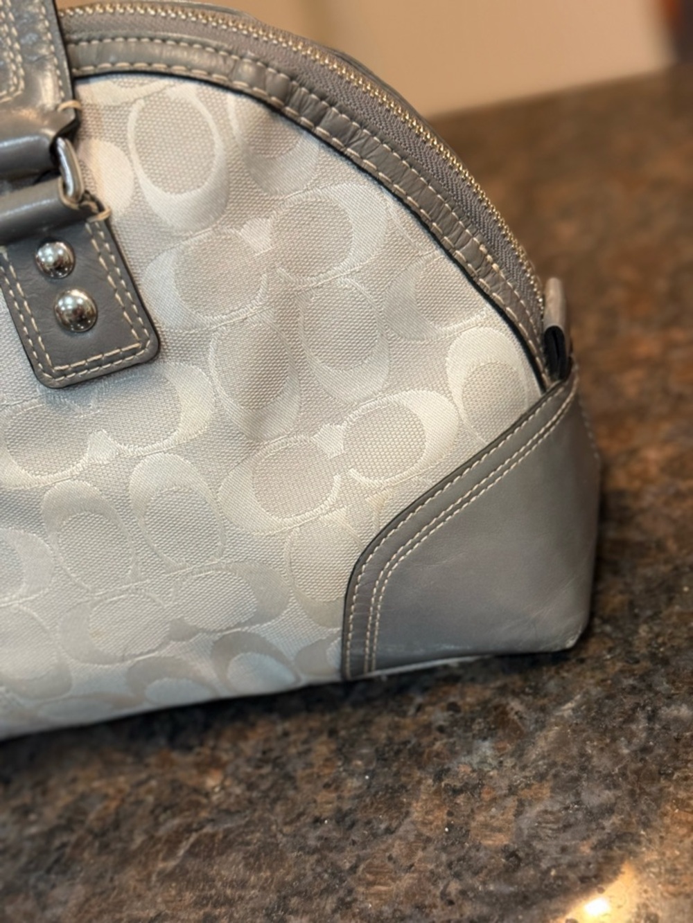 Coach Gray Signature Canvas Satchel with Leather Trim - Picture 8 of 16